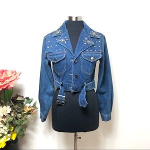 Vintage Denim Studded Bedazzled Cropped Jacket - Women’s Size Small